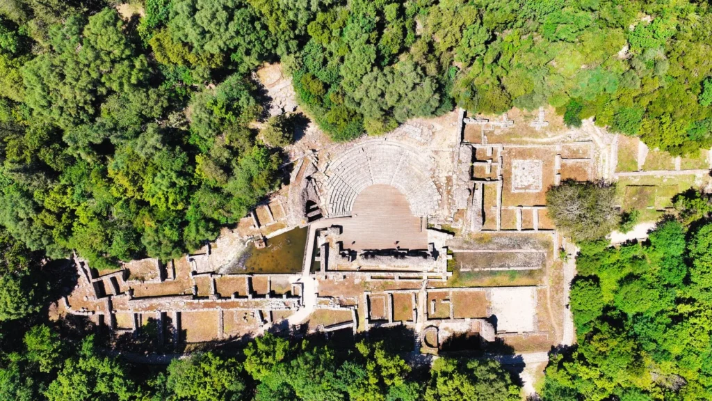 Ancient ruins of Butrint National Park surrounded by forest in southern Albania