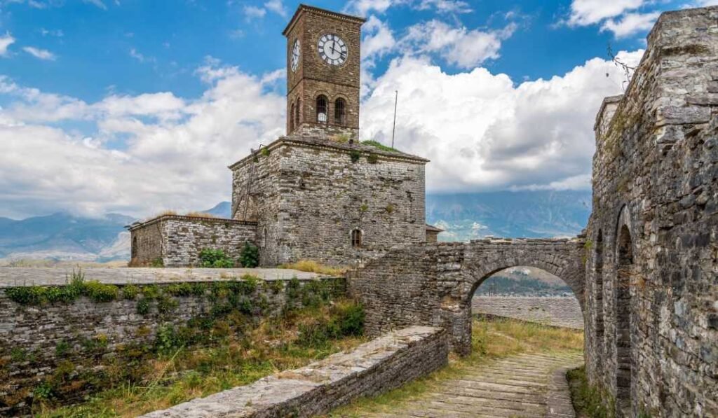 Clock tower at Gjirokastër Castle in Albania